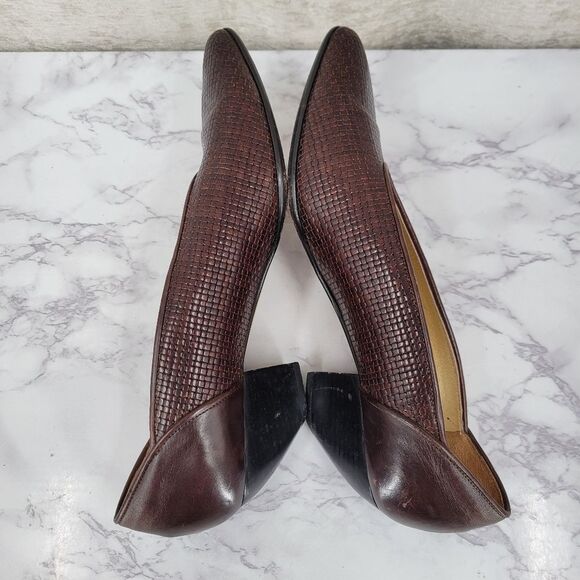 Paloma Vintage Italian Woven Leather Low Kitten Heel Pumps Brown - Picture 5 of 16